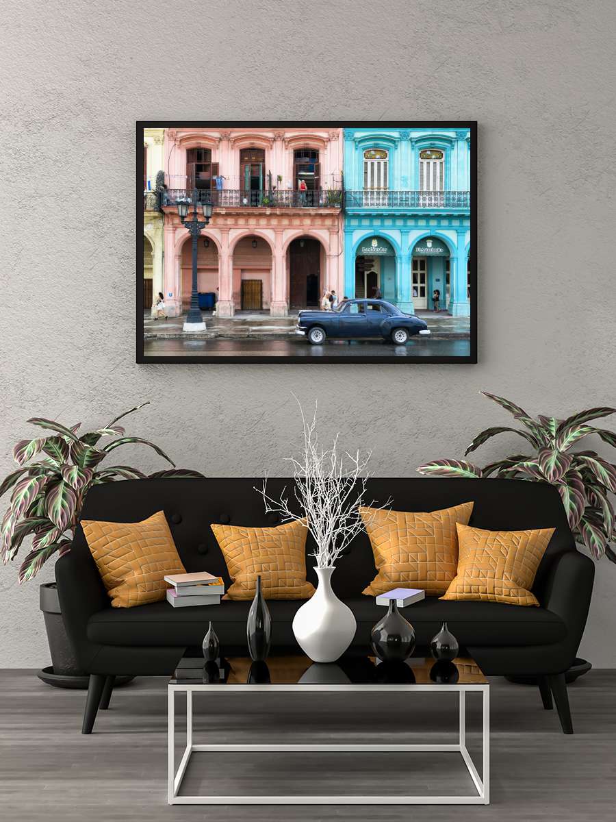 Colorful Architecture and Black… Black Classic Car Araba Tablo Siyah Çerçeveli Araba Poster Duvar Tablo