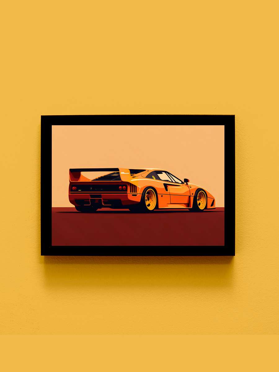 F40 Retro Car Vintage Araba Tablo Siyah Çerçeveli Araba Poster Duvar Tablo