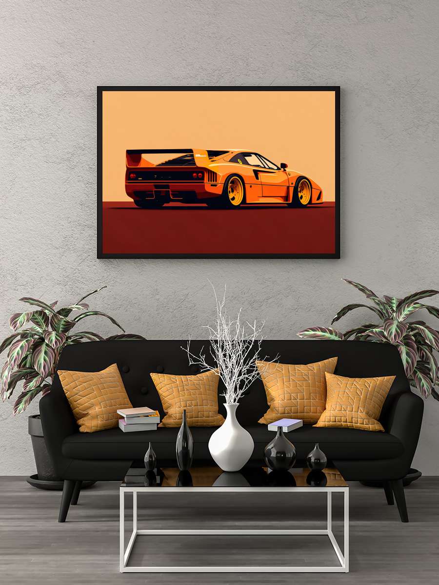 F40 Retro Car Vintage Araba Tablo Siyah Çerçeveli Araba Poster Duvar Tablo