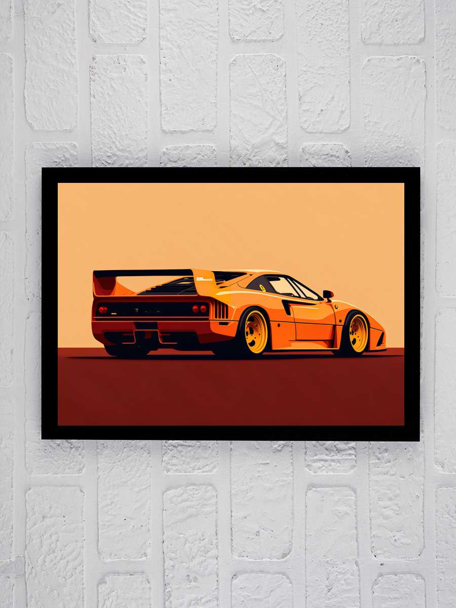 F40 Retro Car Vintage Araba Tablo Siyah Çerçeveli Araba Poster Duvar Tablo