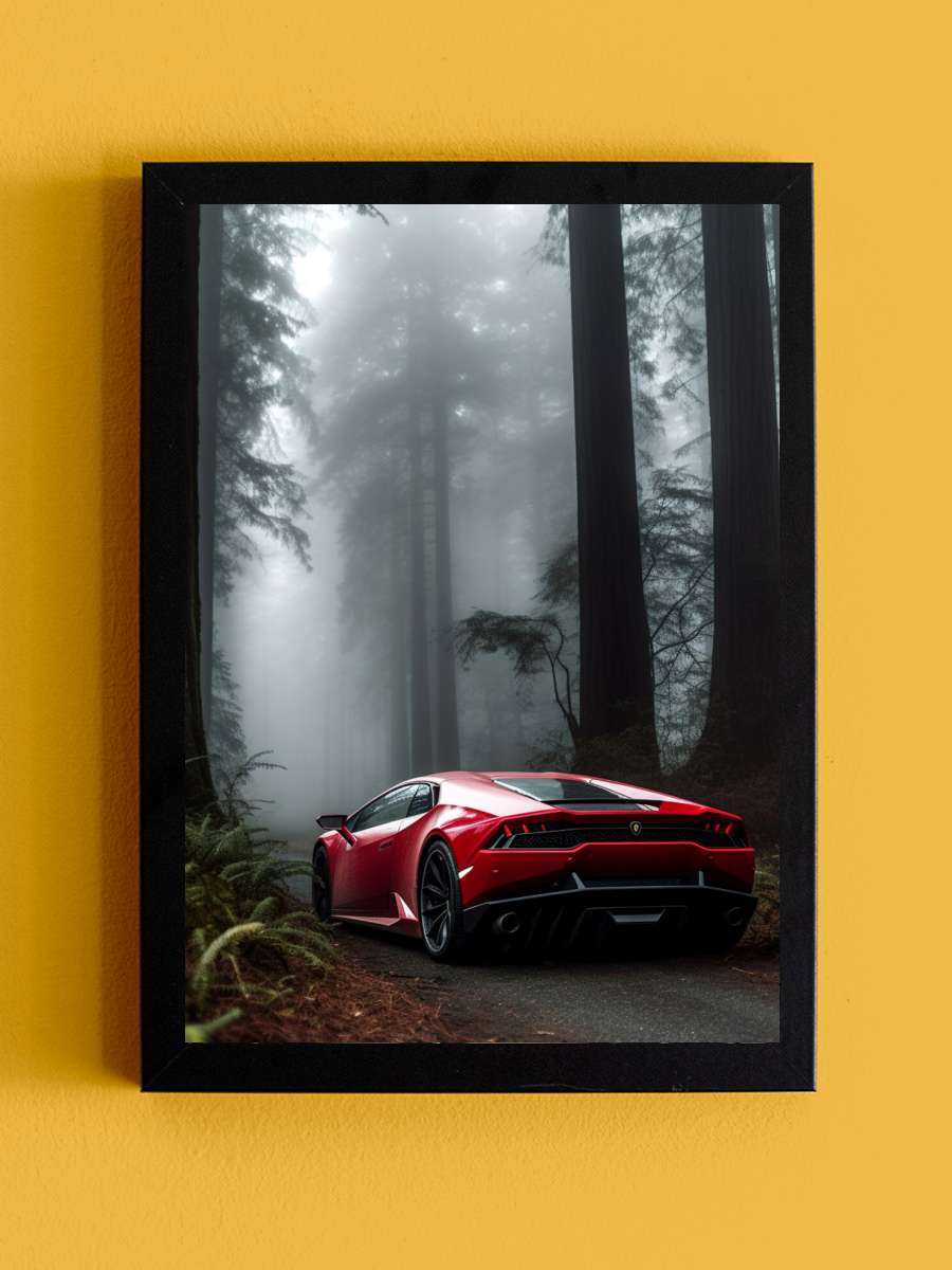 Lamborghini in the forest Araba Tablo Siyah Çerçeveli Araba Poster Duvar Tablo