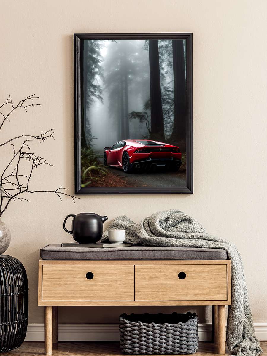 Lamborghini in the forest Araba Tablo Siyah Çerçeveli Araba Poster Duvar Tablo