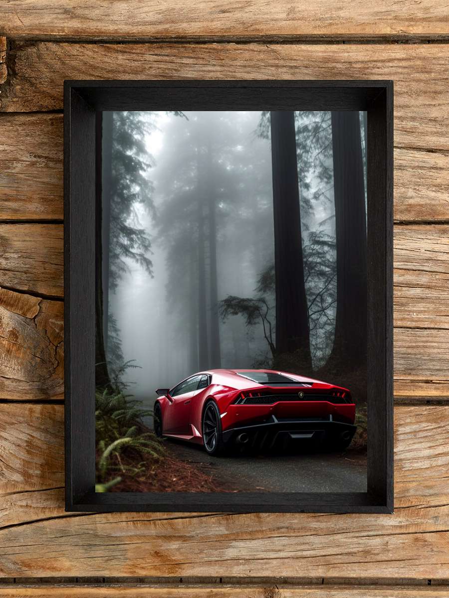 Lamborghini in the forest Araba Tablo Siyah Çerçeveli Araba Poster Duvar Tablo