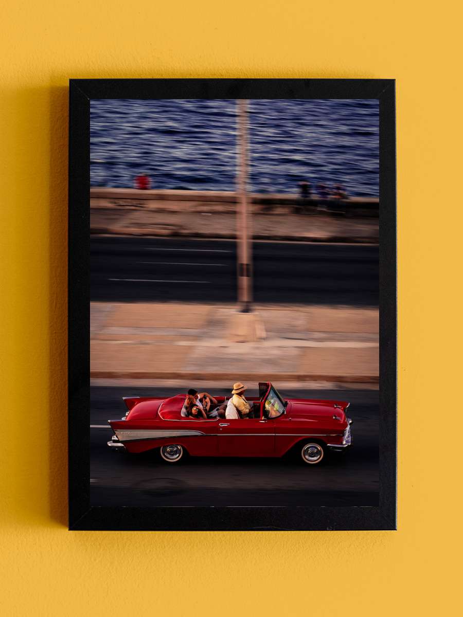 Red Car Driving Araba Tablo Siyah Çerçeveli Araba Poster Duvar Tablo