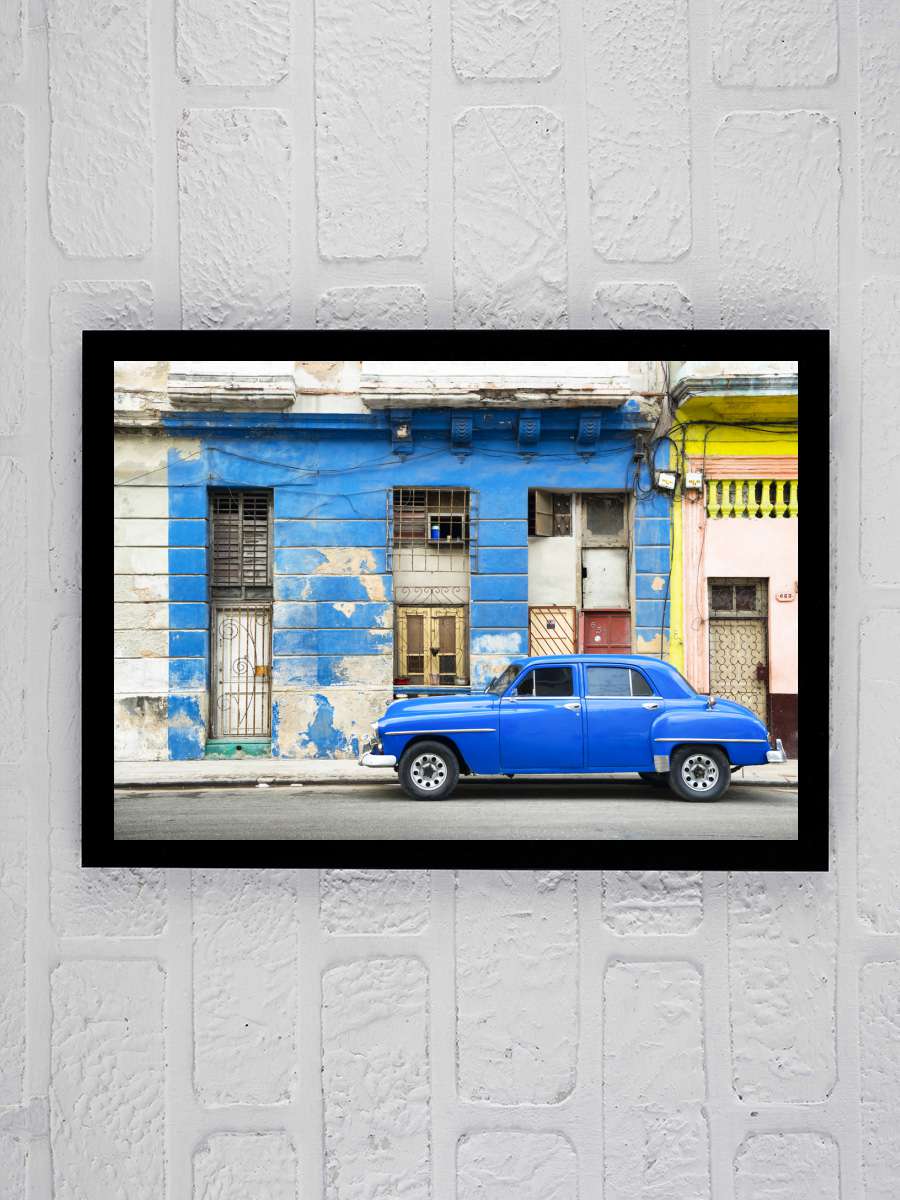 Blue Vintage American Car in… in Havana Araba Tablo Siyah Çerçeveli Araba Poster Duvar Tablo