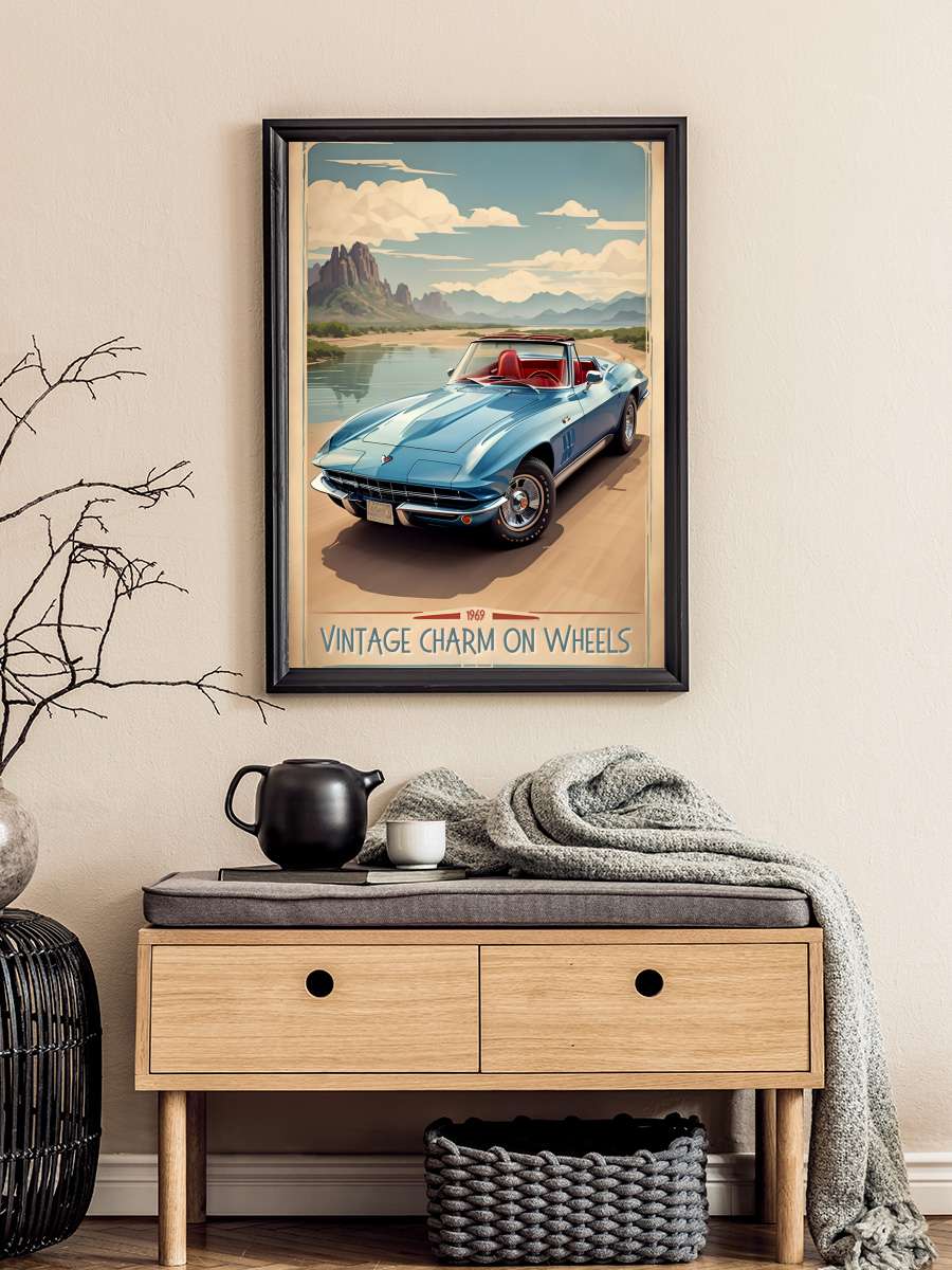 Corvette Vintage Poster:… Poster: Charm on Wheels Araba Tablo Siyah Çerçeveli Araba Poster Duvar Tablo