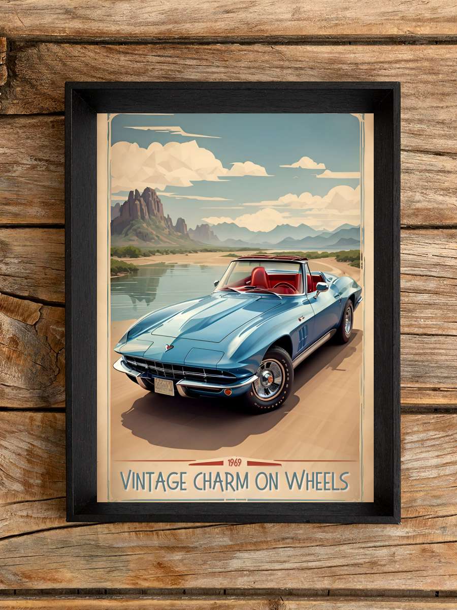 Corvette Vintage Poster:… Poster: Charm on Wheels Araba Tablo Siyah Çerçeveli Araba Poster Duvar Tablo