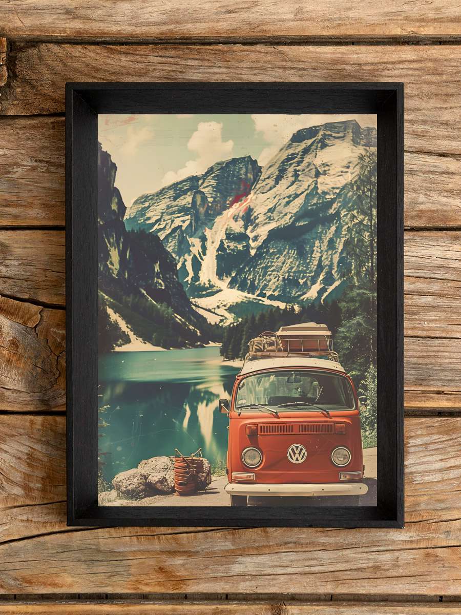 Vintage Landscape VW Poster Araba Tablo Siyah Çerçeveli Araba Poster Duvar Tablo