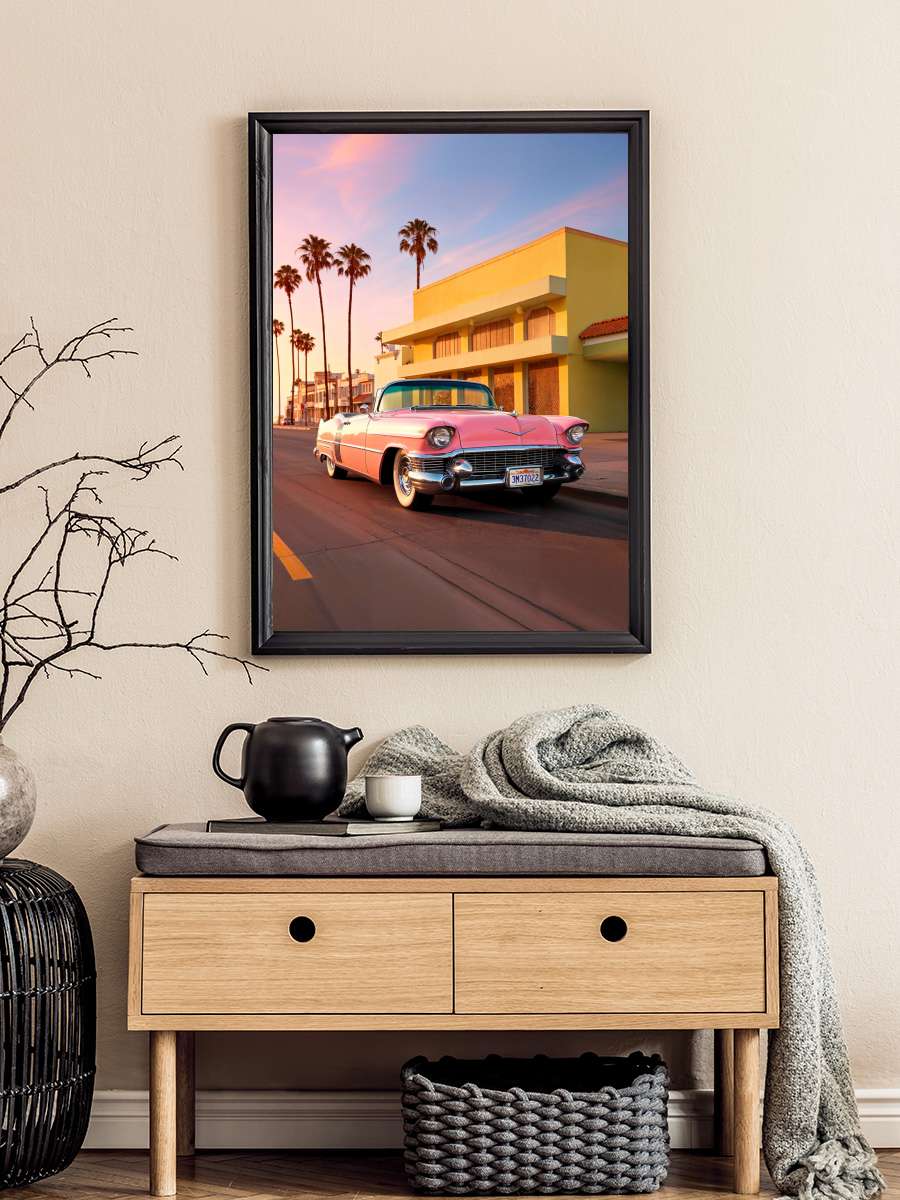 California Dreaming - L.A Pink… Pink Cadillac Araba Tablo Siyah Çerçeveli Araba Poster Duvar Tablo