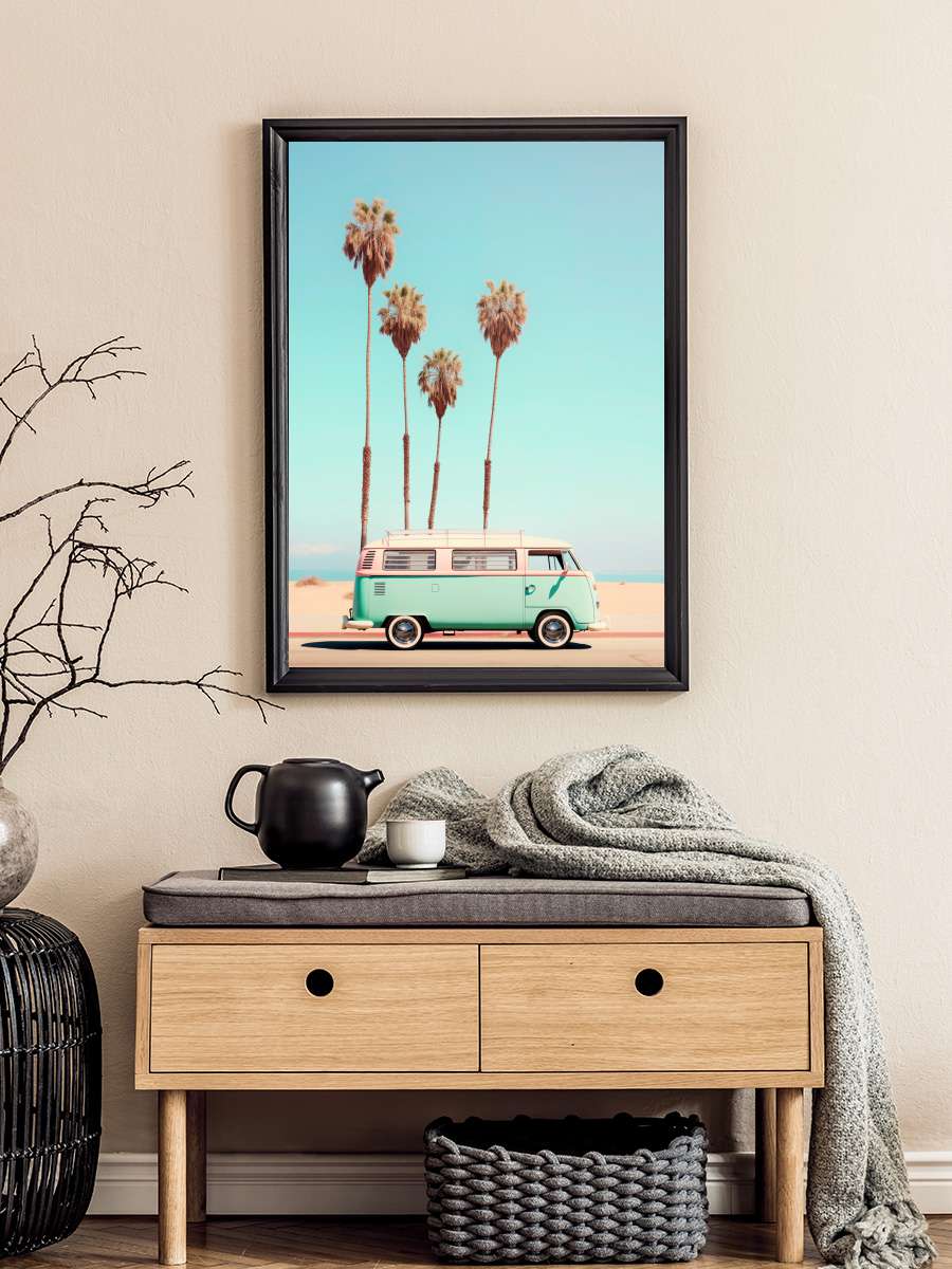 California Dreaming - VW Van… Van Venice Beach Araba Tablo Siyah Çerçeveli Araba Poster Duvar Tablo