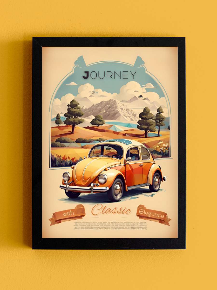 Beetle Vintage Poster: Journey… Journey with Classic Elegance Araba Tablo Siyah Çerçeveli Araba Poster Duvar Tablo