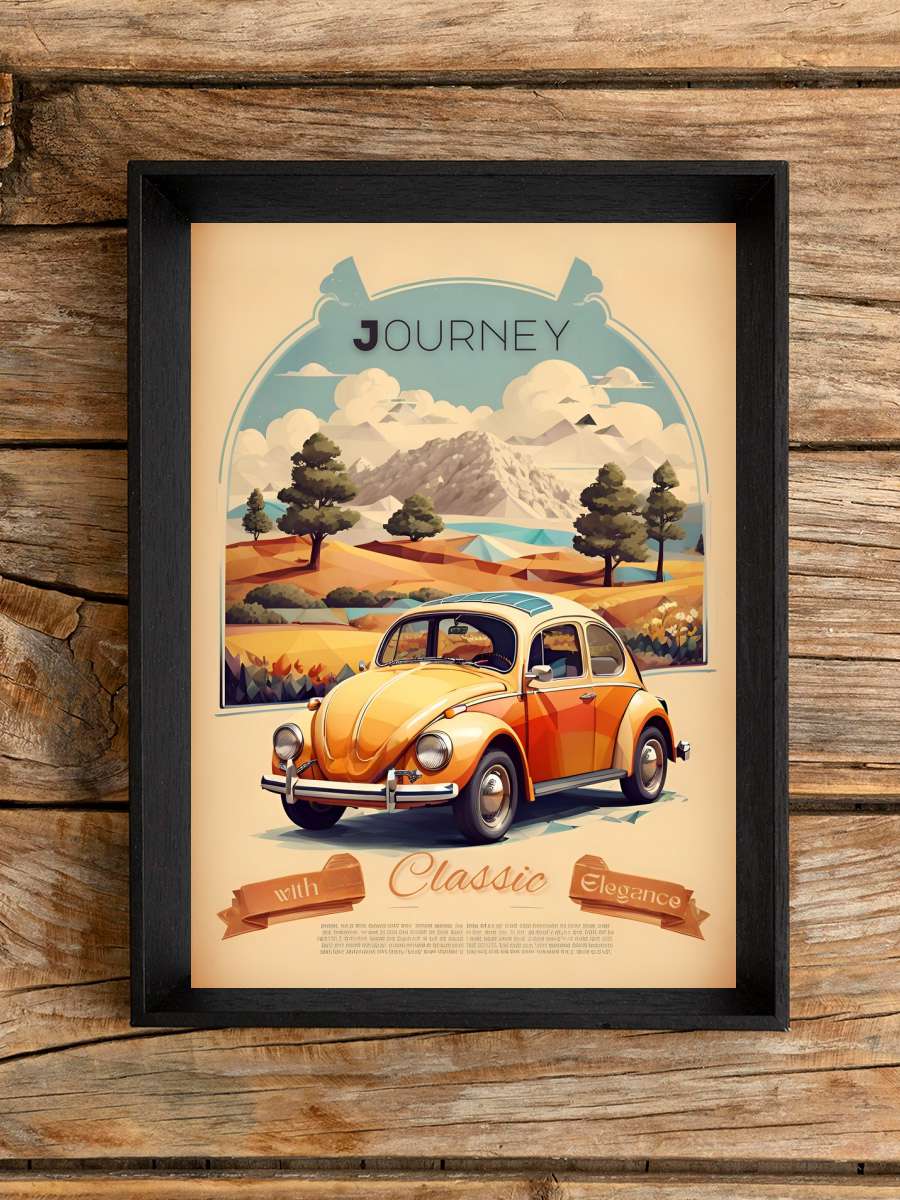 Beetle Vintage Poster: Journey… Journey with Classic Elegance Araba Tablo Siyah Çerçeveli Araba Poster Duvar Tablo