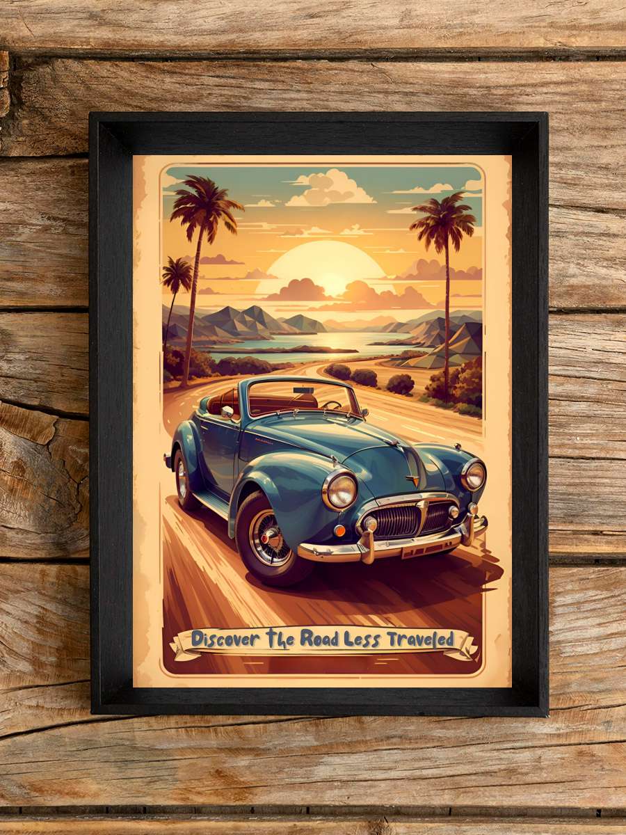 Vintage Poster: Discover the… the Road Less Traveled Araba Tablo Siyah Çerçeveli Araba Poster Duvar Tablo