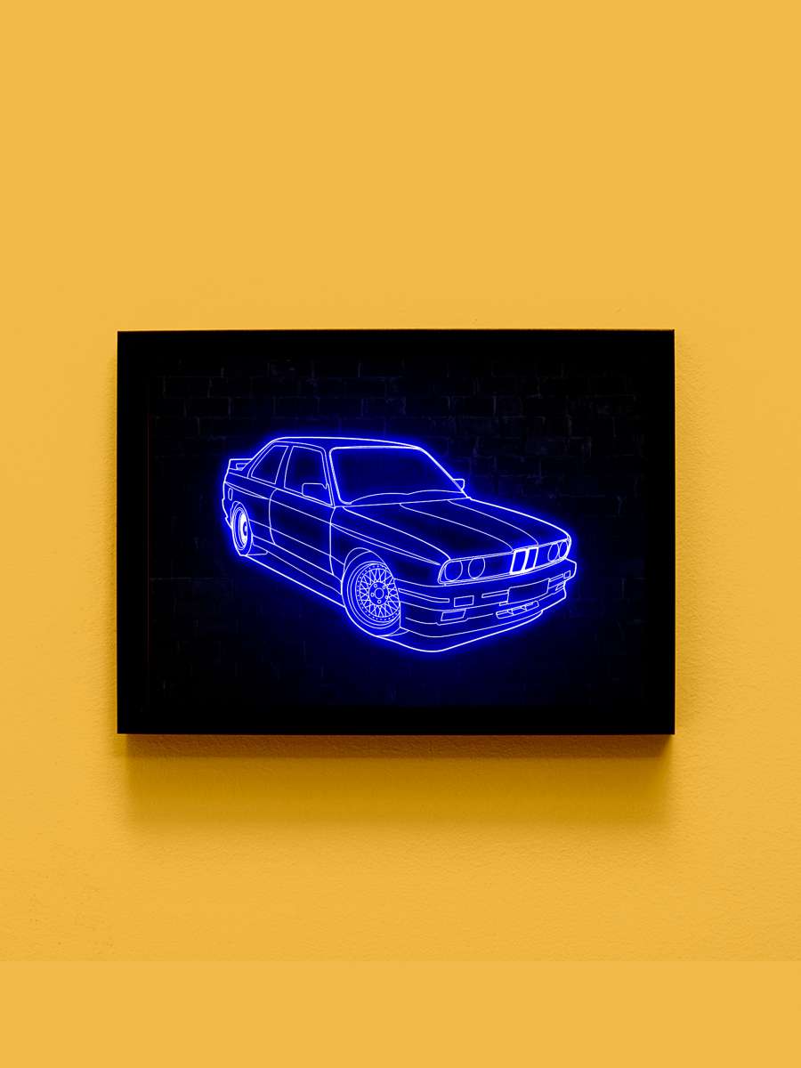 E36 Oldtimer Car Neon Araba Tablo Siyah Çerçeveli Araba Poster Duvar Tablo