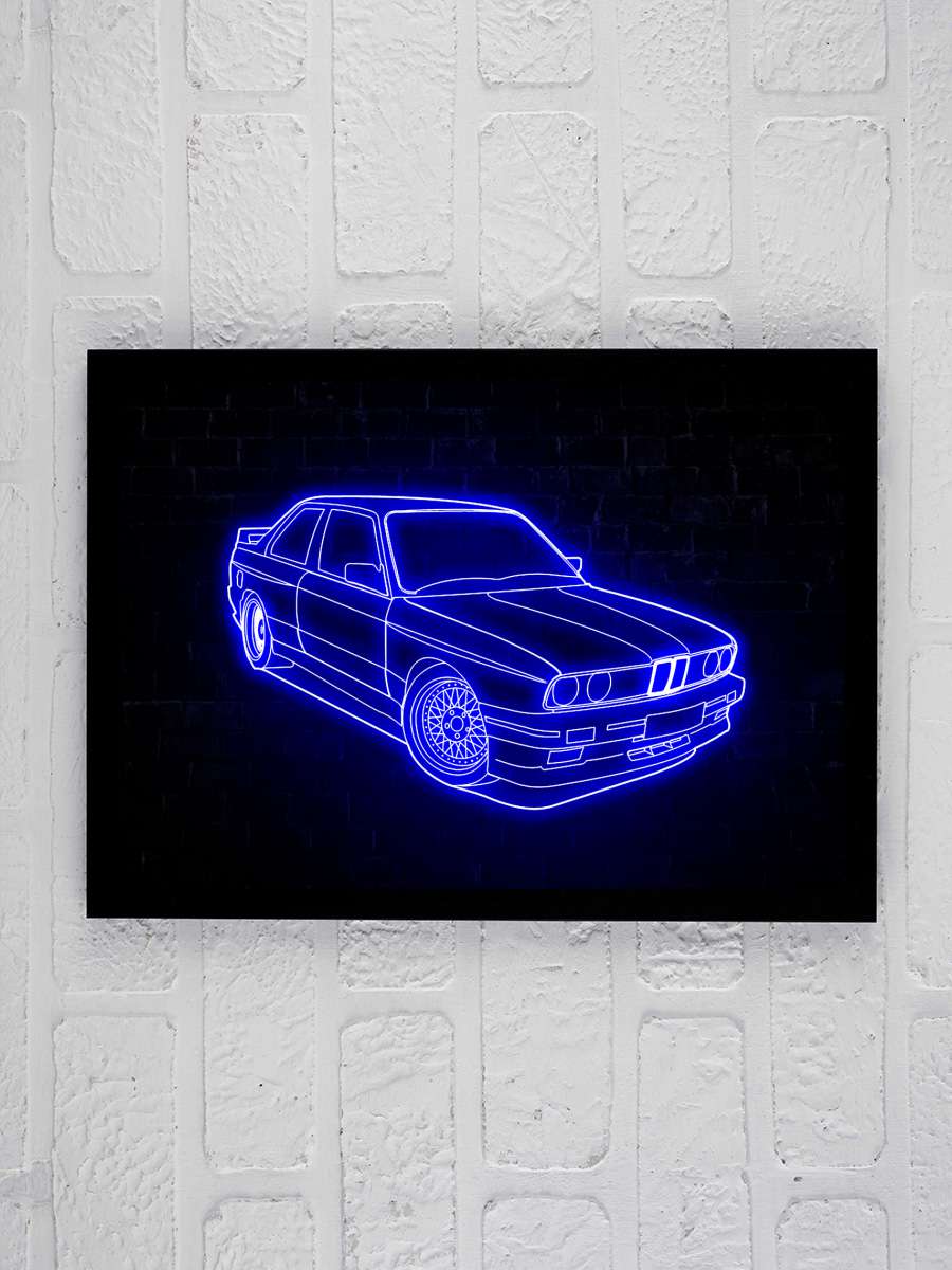 E36 Oldtimer Car Neon Araba Tablo Siyah Çerçeveli Araba Poster Duvar Tablo