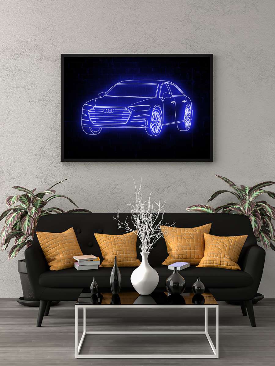 Car Auto Limousine Sportcar Neon Araba Tablo Siyah Çerçeveli Araba Poster Duvar Tablo