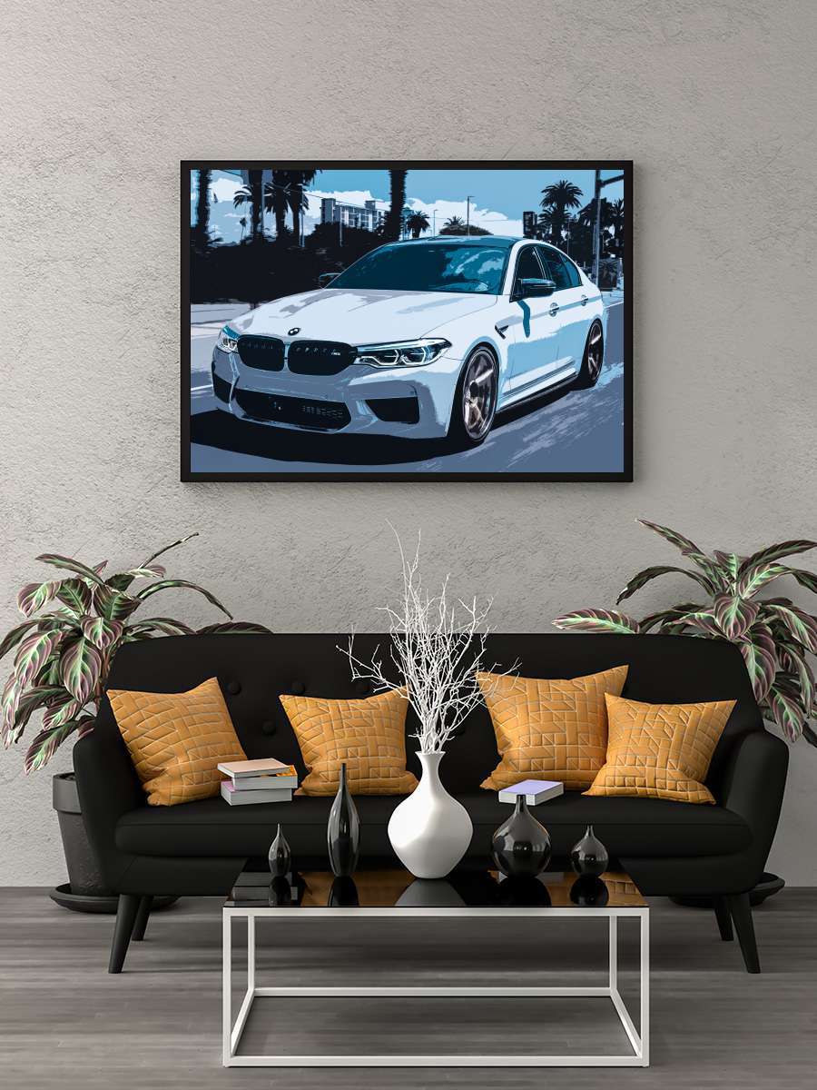 White Car Auto Araba Tablo Siyah Çerçeveli Araba Poster Duvar Tablo