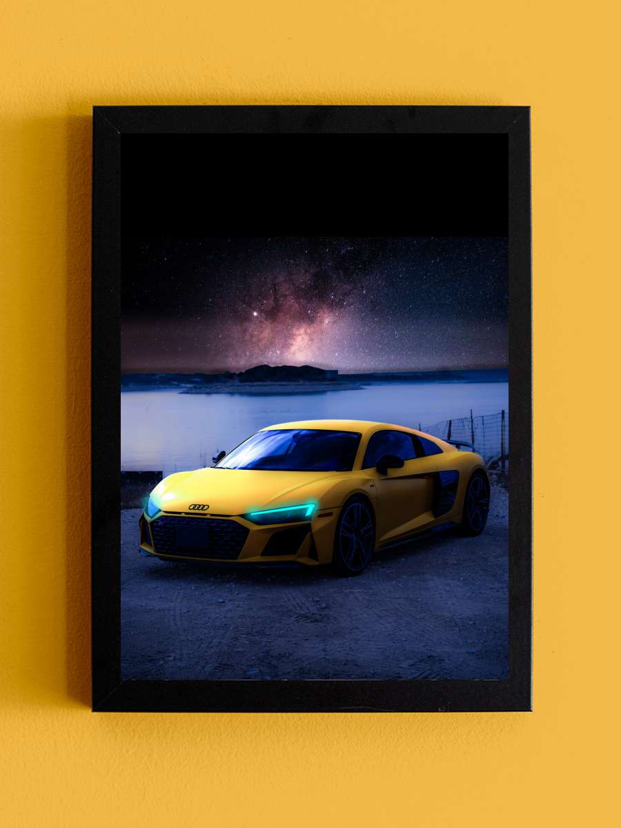 Yellow Car in the dark Araba Tablo Siyah Çerçeveli Araba Poster Duvar Tablo