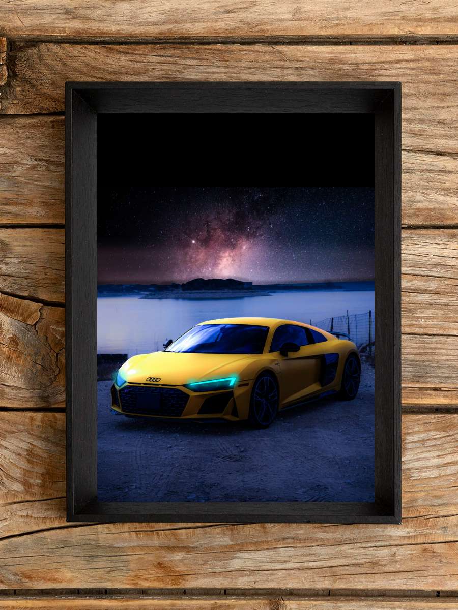 Yellow Car in the dark Araba Tablo Siyah Çerçeveli Araba Poster Duvar Tablo