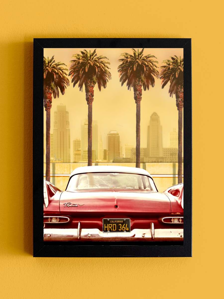 PLYMOUTH SAVOY WITH PALMS Araba Tablo Siyah Çerçeveli Araba Poster Duvar Tablo