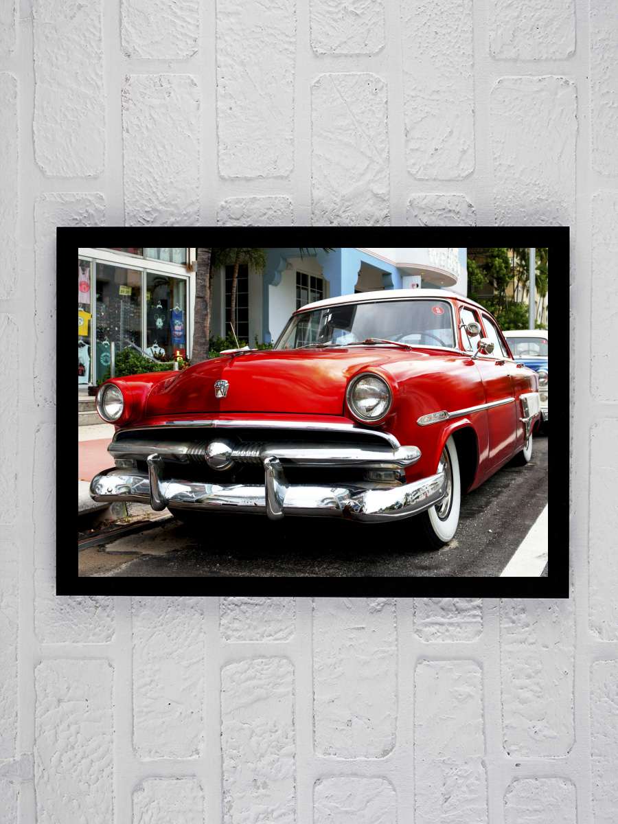 Red Classic Ford Araba Tablo Siyah Çerçeveli Araba Poster Duvar Tablo