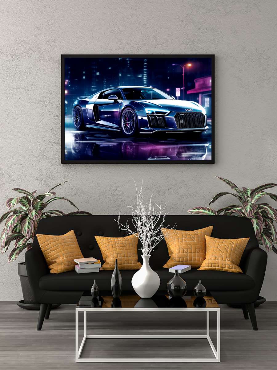 Car in cyberpunk atmosphere Araba Tablo Siyah Çerçeveli Araba Poster Duvar Tablo