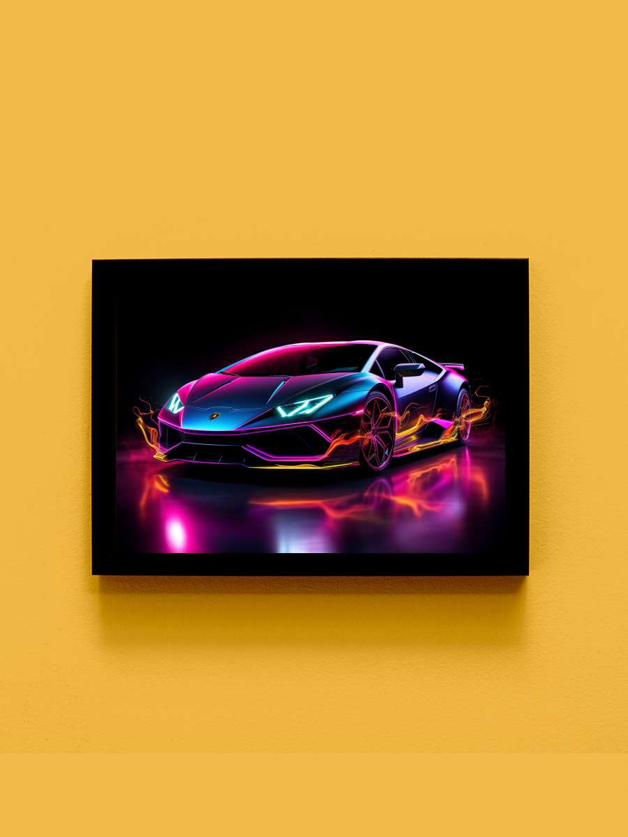 Neon Car  Araba Tablo Siyah Çerçeveli Araba Poster Duvar Tablo