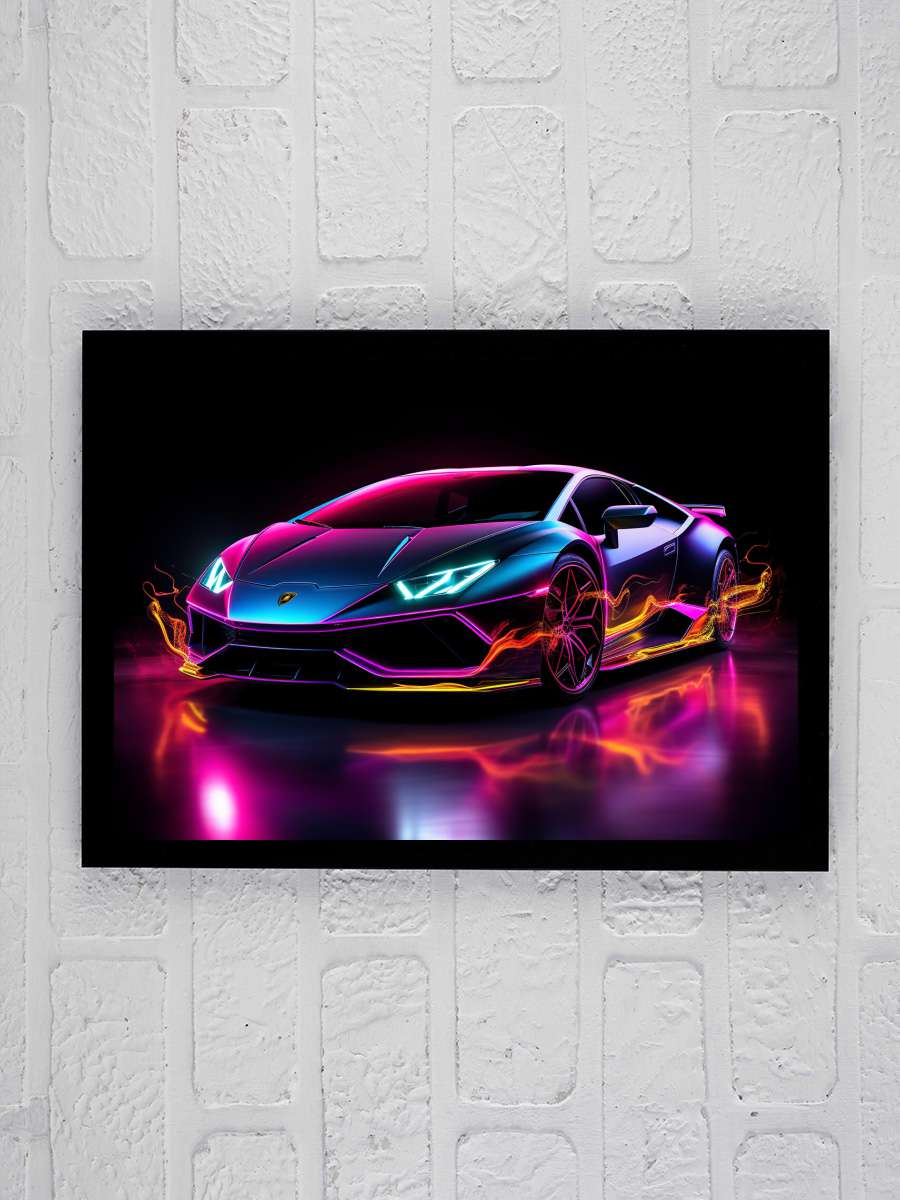 Neon Car  Araba Tablo Siyah Çerçeveli Araba Poster Duvar Tablo