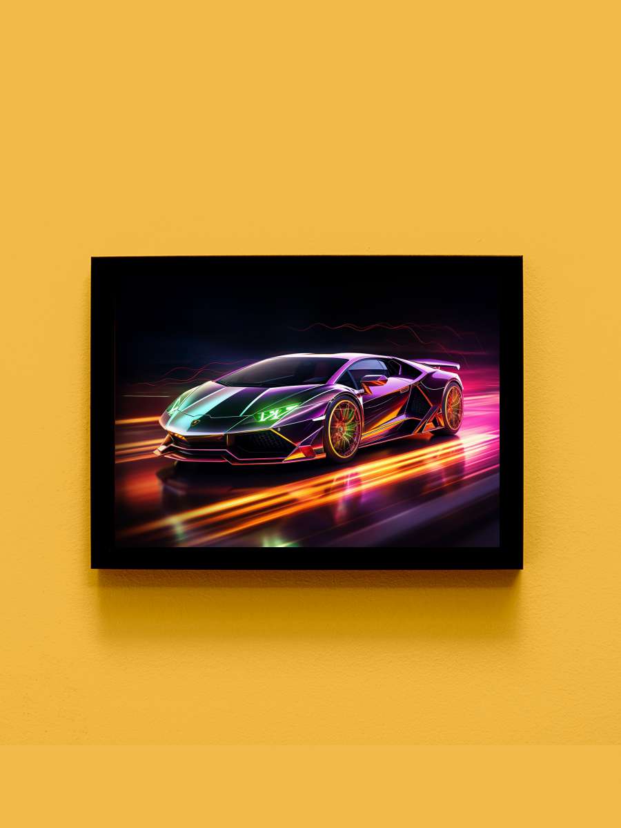 Neon Car Araba Tablo Siyah Çerçeveli Araba Poster Duvar Tablo