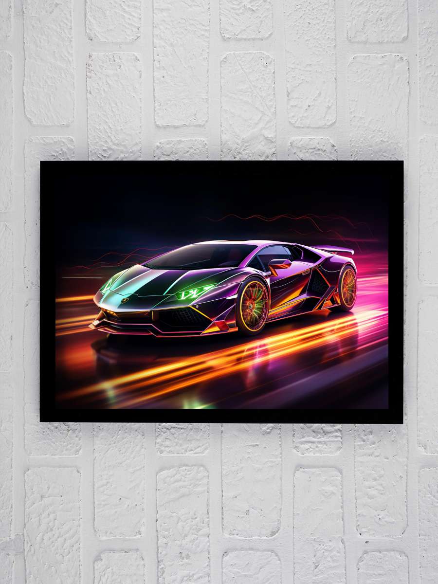 Neon Car Araba Tablo Siyah Çerçeveli Araba Poster Duvar Tablo