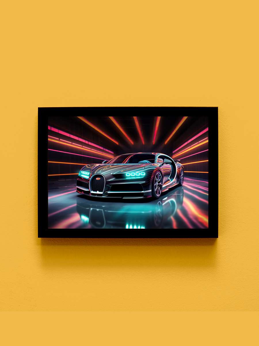 Neon Car Araba Tablo Siyah Çerçeveli Araba Poster Duvar Tablo