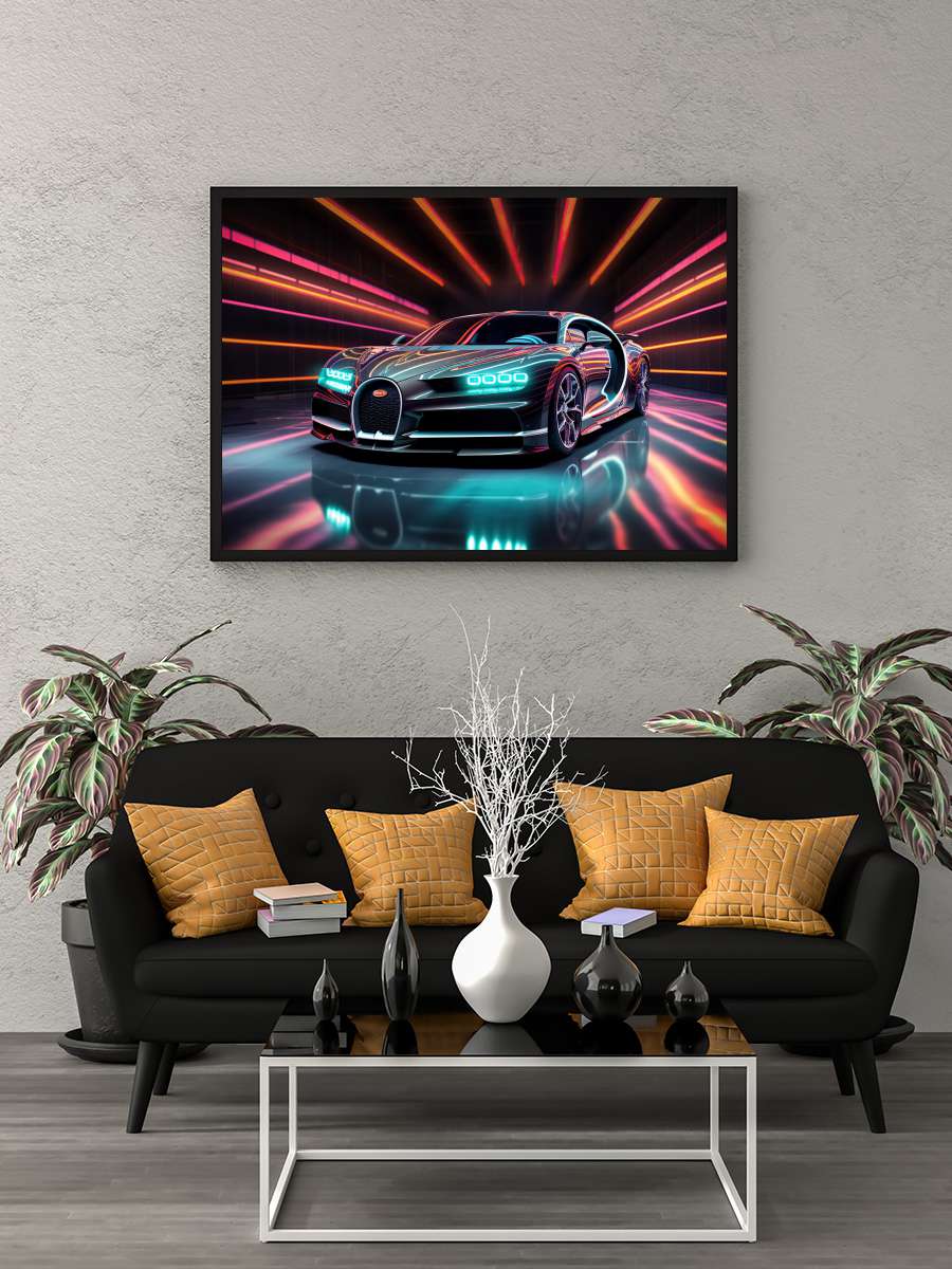 Neon Car Araba Tablo Siyah Çerçeveli Araba Poster Duvar Tablo