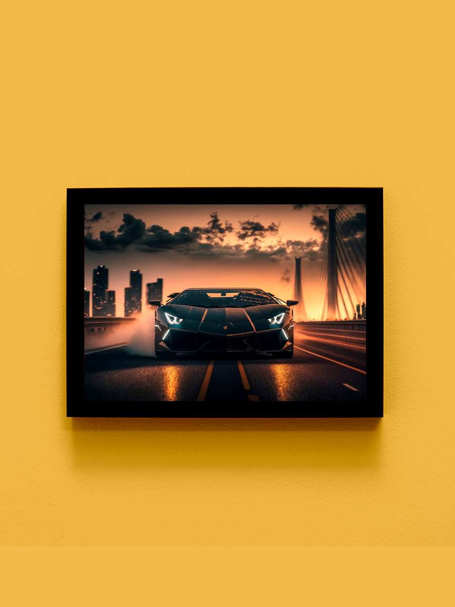 Sportcar at sunset Araba Tablo Siyah Çerçeveli Araba Poster Duvar Tablo