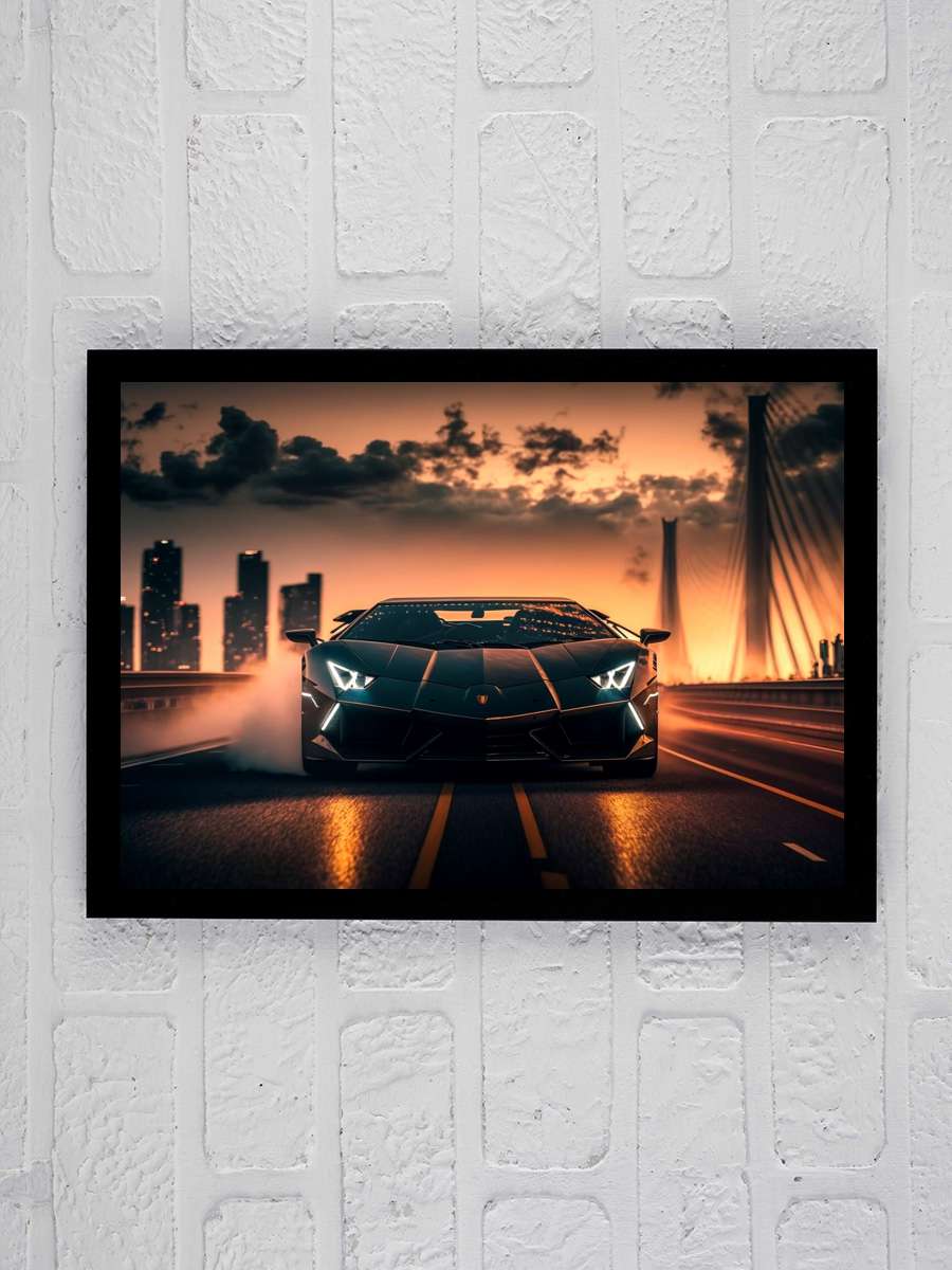 Sportcar at sunset Araba Tablo Siyah Çerçeveli Araba Poster Duvar Tablo