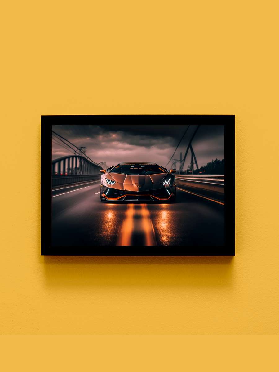 Sportcar drive on the bridge Araba Tablo Siyah Çerçeveli Araba Poster Duvar Tablo