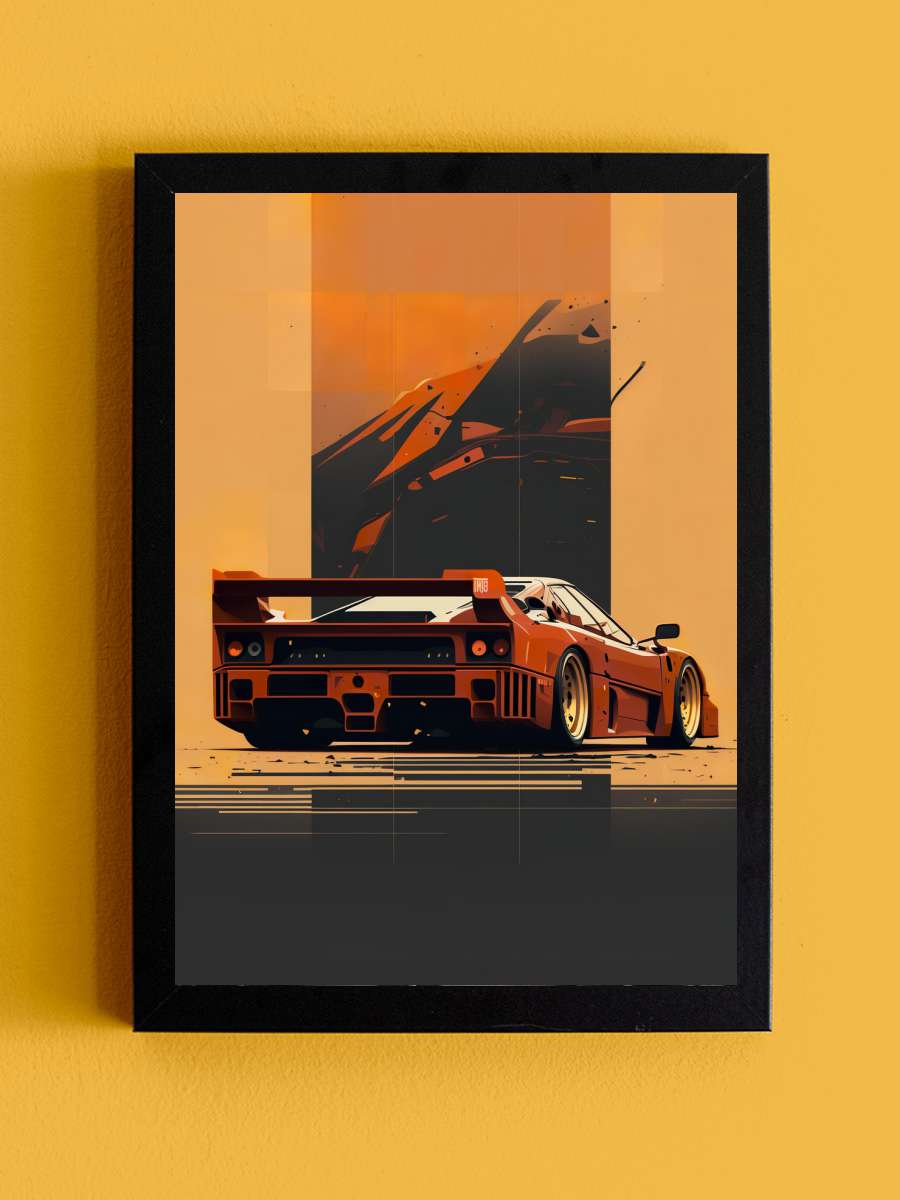 F40 Retro Car Auto Araba Tablo Siyah Çerçeveli Araba Poster Duvar Tablo