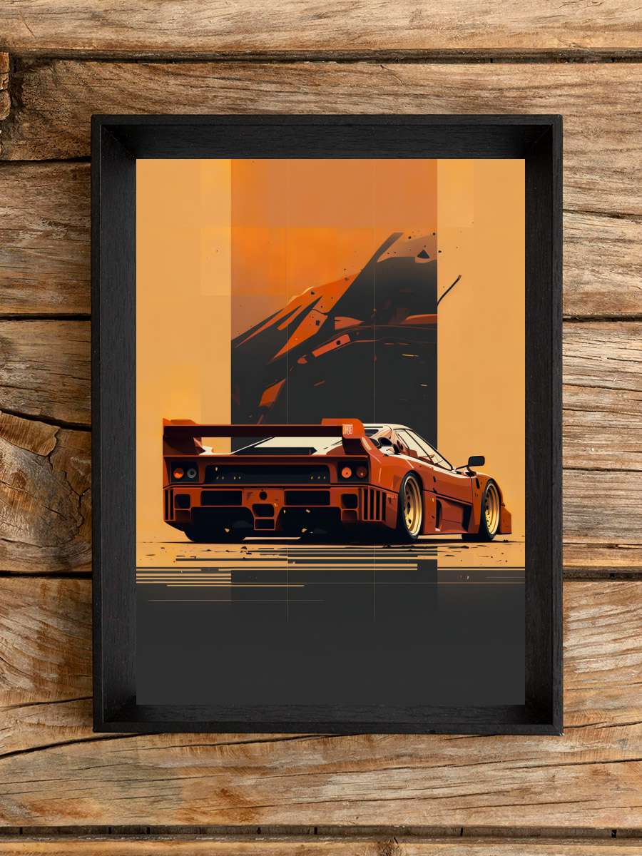 F40 Retro Car Auto Araba Tablo Siyah Çerçeveli Araba Poster Duvar Tablo