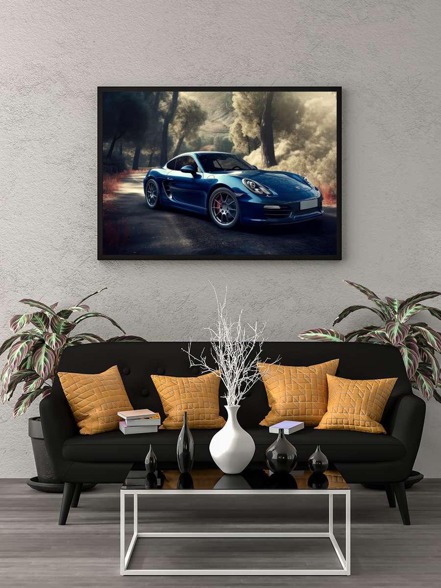 Blue sportcar Araba Tablo Siyah Çerçeveli Araba Poster Duvar Tablo