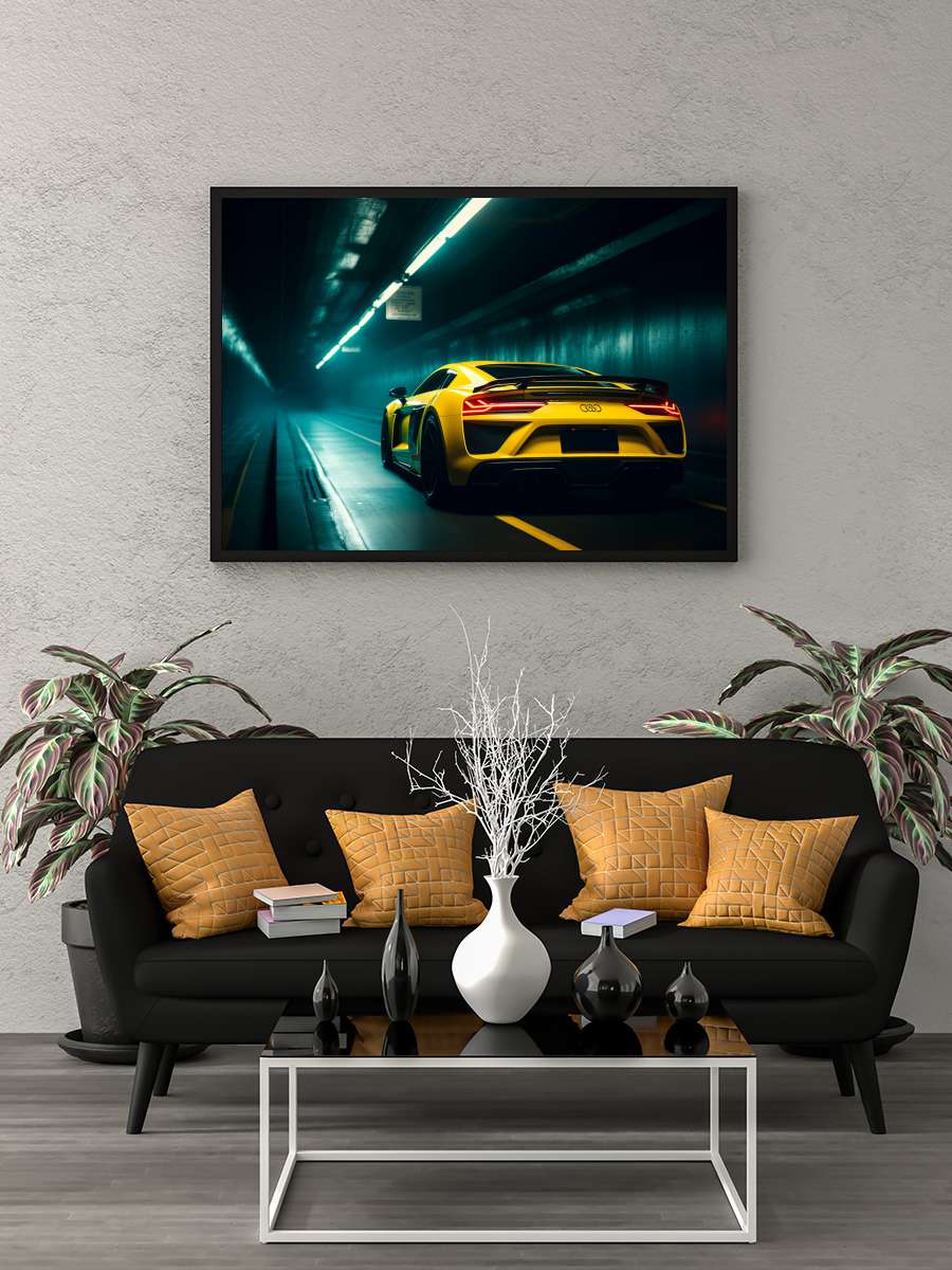 Yellow car back Araba Tablo Siyah Çerçeveli Araba Poster Duvar Tablo