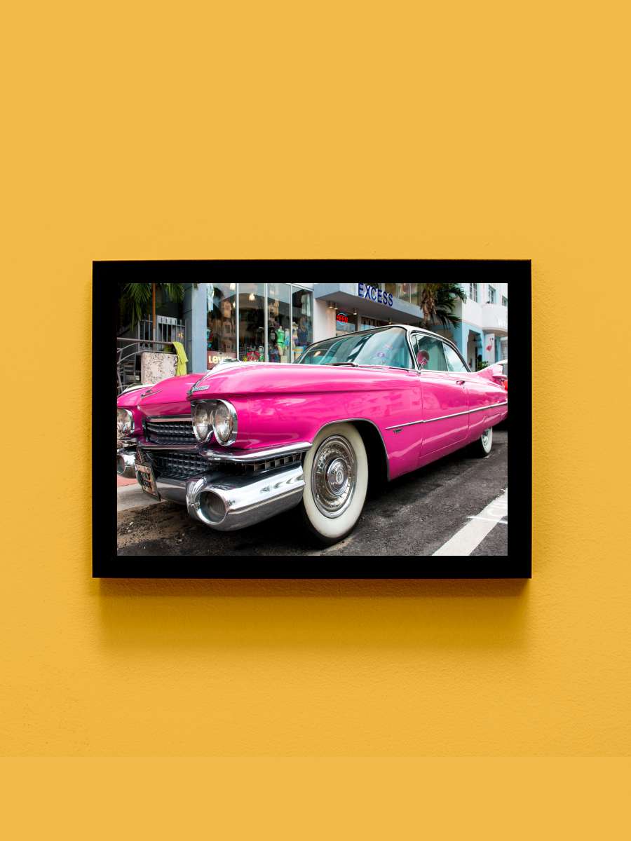 Pink Classic Car Araba Tablo Siyah Çerçeveli Araba Poster Duvar Tablo