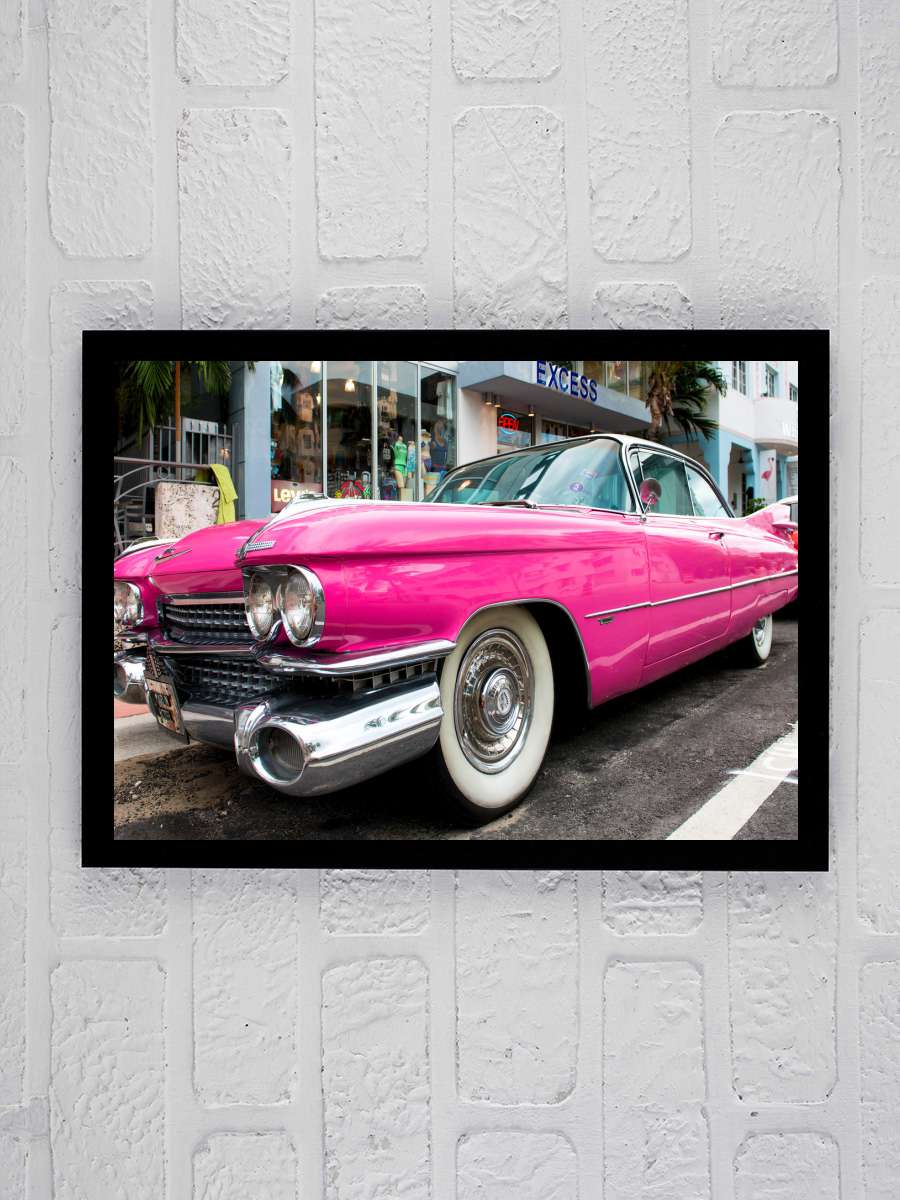 Pink Classic Car Araba Tablo Siyah Çerçeveli Araba Poster Duvar Tablo