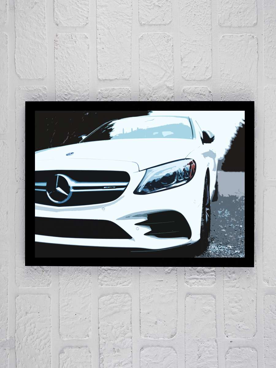 White Car Mask Araba Tablo Siyah Çerçeveli Araba Poster Duvar Tablo