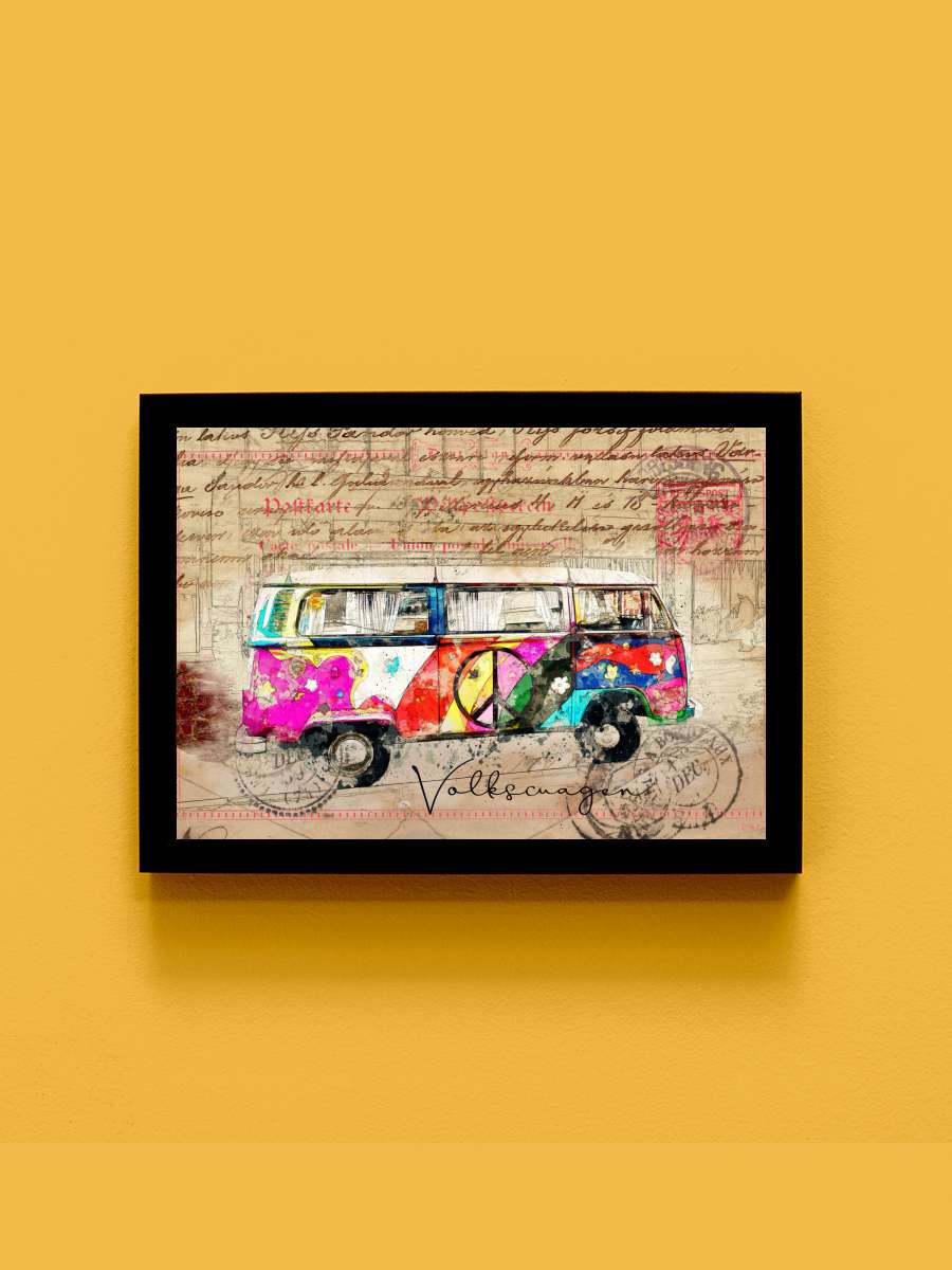 vw combi art Araba Tablo Siyah Çerçeveli Araba Poster Duvar Tablo