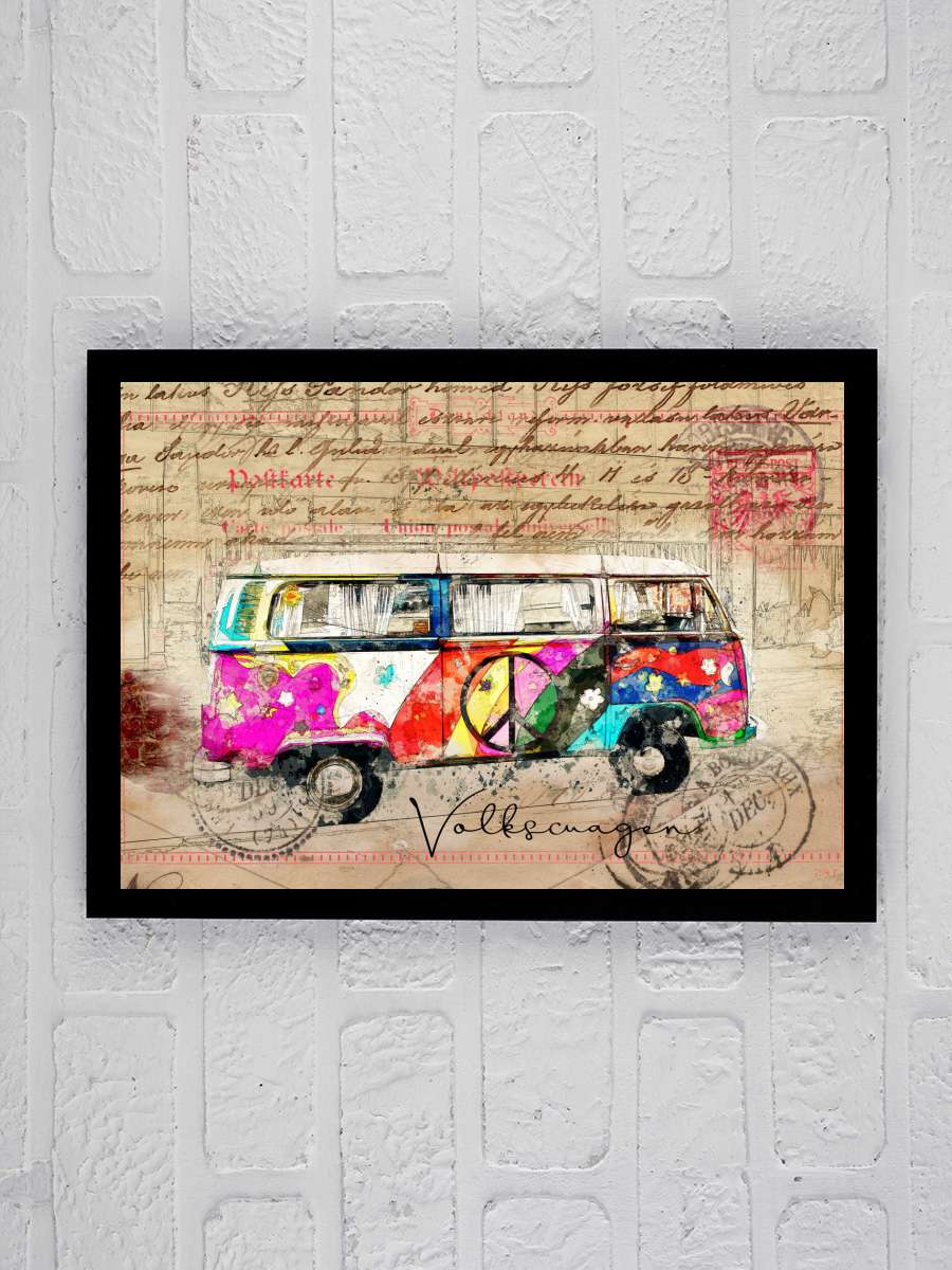 vw combi art Araba Tablo Siyah Çerçeveli Araba Poster Duvar Tablo