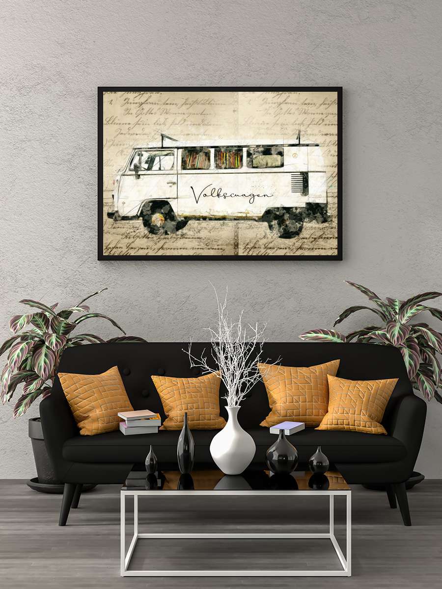 classic vw combi Araba Tablo Siyah Çerçeveli Araba Poster Duvar Tablo