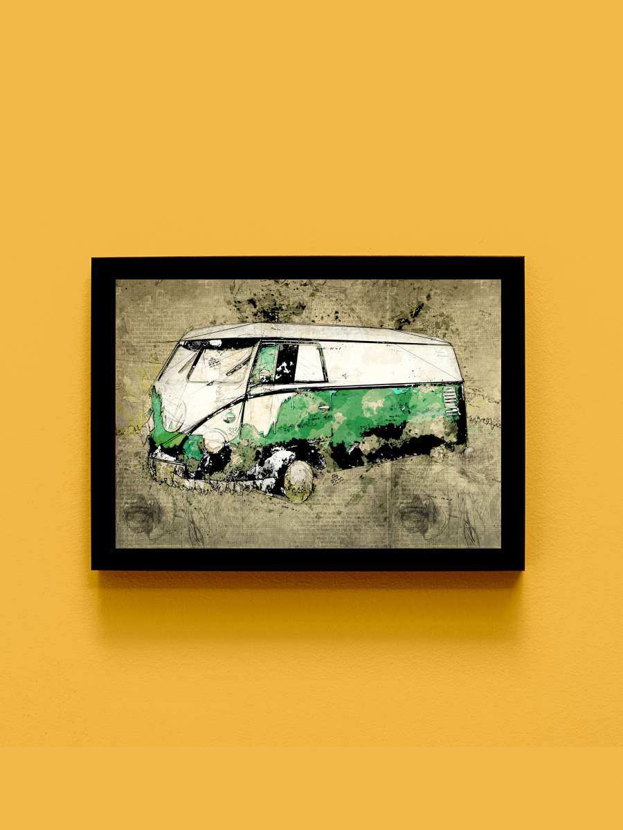 Volkswagen vw combi green Araba Tablo Siyah Çerçeveli Araba Poster Duvar Tablo