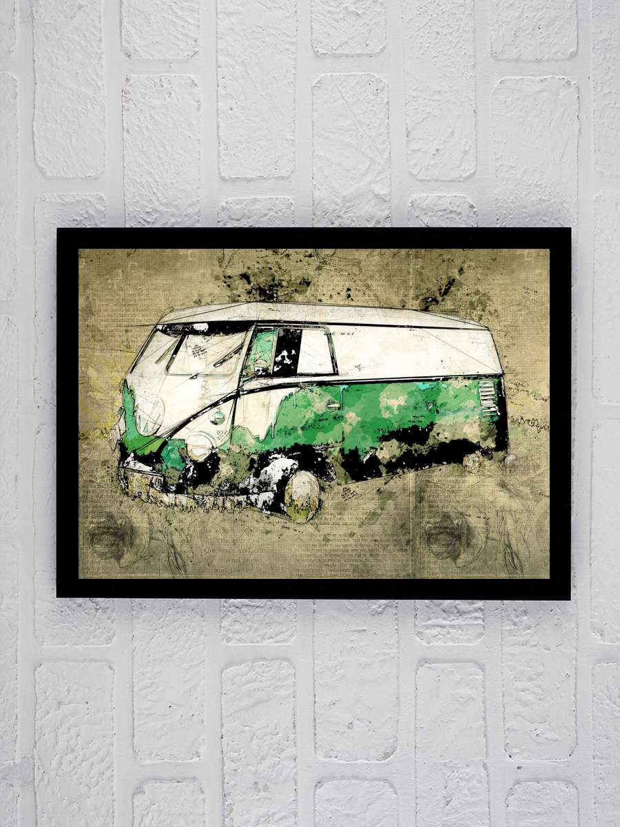 Volkswagen vw combi green Araba Tablo Siyah Çerçeveli Araba Poster Duvar Tablo