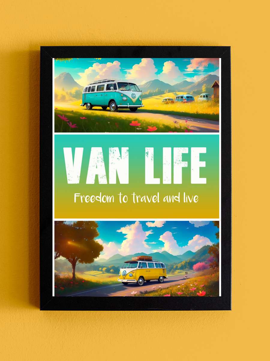 VAN LIFE: Camper Hippie Surfer… Surfer Peace Retro Travel… Araba Tablo Siyah Çerçeveli Araba Poster Duvar Tablo