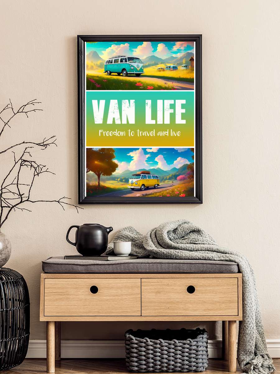 VAN LIFE: Camper Hippie Surfer… Surfer Peace Retro Travel… Araba Tablo Siyah Çerçeveli Araba Poster Duvar Tablo