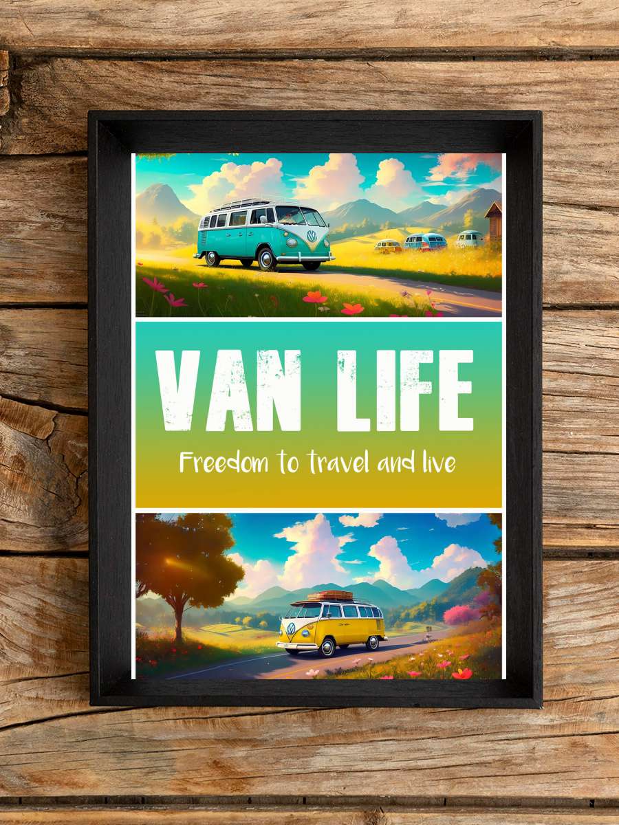 VAN LIFE: Camper Hippie Surfer… Surfer Peace Retro Travel… Araba Tablo Siyah Çerçeveli Araba Poster Duvar Tablo